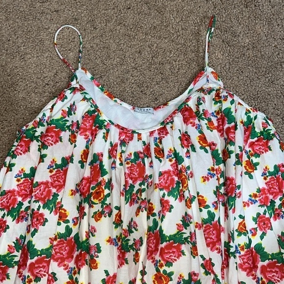 RHODE Lea Gathered Cotton Poplin Tiered Tie-Waist Midi Dress Floral White Dazzle - Picture 8 of 13